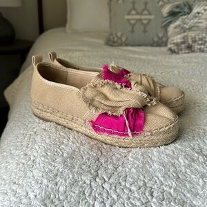 Sam Edelman Women's 8 Cabrera Taffeta Canvas Espadrille Shoe Beige Pink Coastal